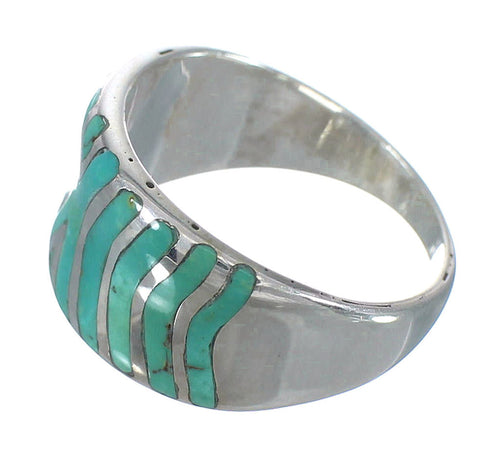 Turquoise Inlay Jewelry Silver Southwestern Ring Size 5-1/4 AX93083